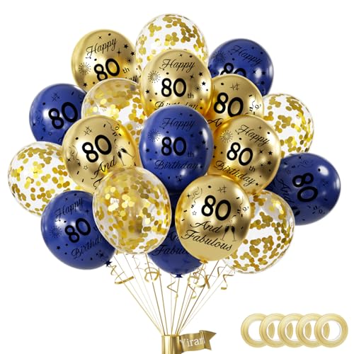 Yiran 80 anos decoração de aniversário, balões 80 aniversários homens mulher, decorações festa ouro azul 80 balões de aniversário para homens e mulheres festa de aniversário 80 anos decoração