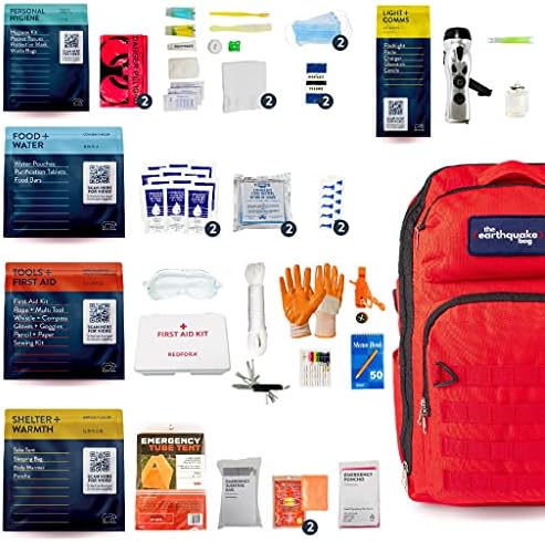 Complete Earthquake Bag - Emergency kit for Earthquakes, Hurricanes, Wildfires, Floods + Other disasters (2 Person, 3 Days)