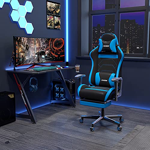 Sedia da Gaming Ergonomica, Poltrona Racing con Poggiatesta e Supporto Lombare, Sedia per Computer con Poggiapiedi (Blu) - Sedia gaming - Immagine 1
