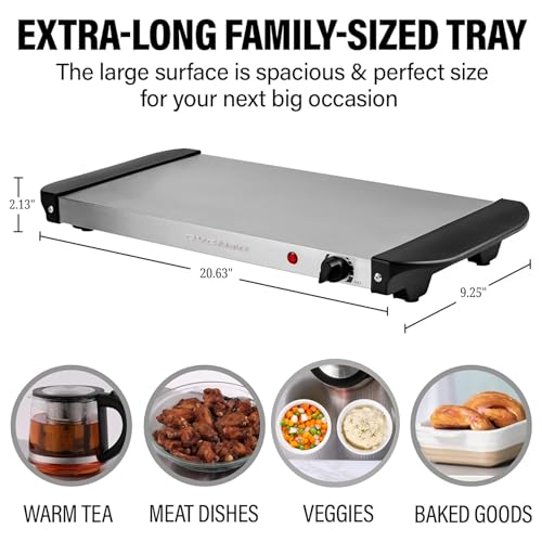 OVENTE Electric Warming Tray with Adjustable Temperature Control Perfect for Buffets, Restaurants, House Parties, Events & Dinners, Compact Food Warmer & Server with Cool Touch Handles, Silver FW170S - Image 4