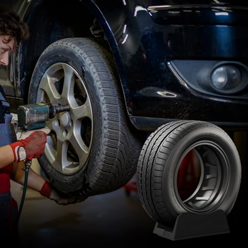 Image of Car Tire Display Rack, Tire Wheel Stand Base for Display Adjustable Width Rim Storage Wheel Rim Holder Tire Tray Base for Exhibition Shop Garage Trade Show, Black (2)