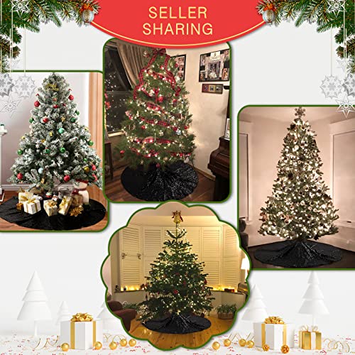 B-Cool 48Inches Christmas Tree Skirt Black Tree Skirting Halloween Party Sequin Tree Skirt Glamorous Round Sequin Decorative Handicraft Mats For Christmas Holiday Parties #TOP1