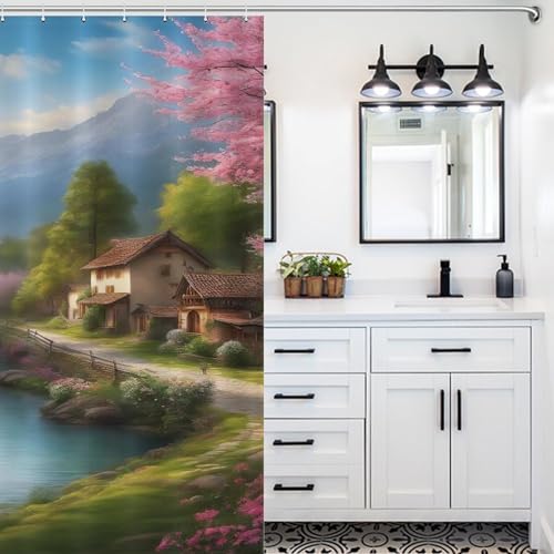Rideau de bain lavable et étanche en tissu polyester paysage - 5