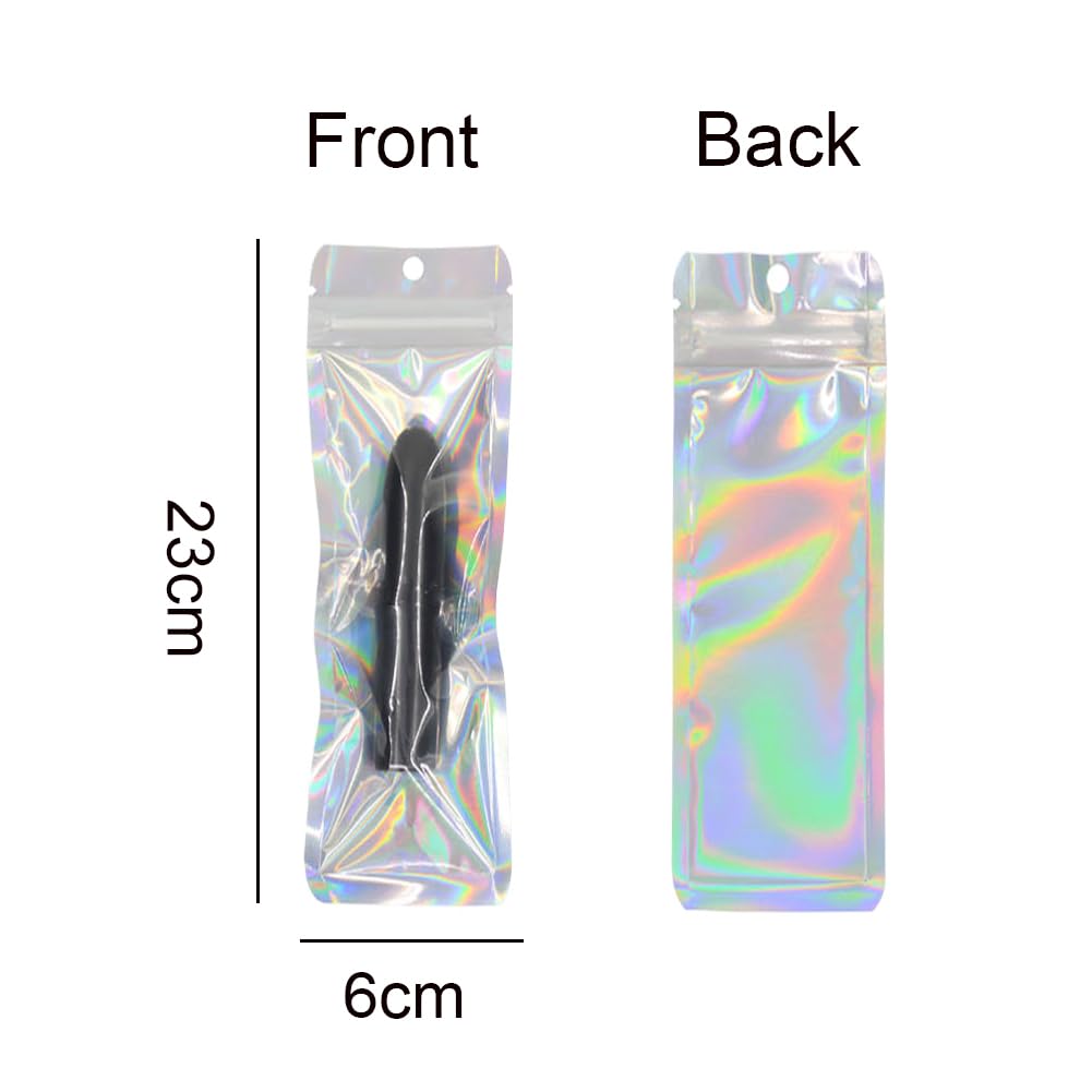 Upstore 100 Pcs Reusable Holographic Aluminum Foil Zipper Storage Bags for Pen Jewelry - Image 2
