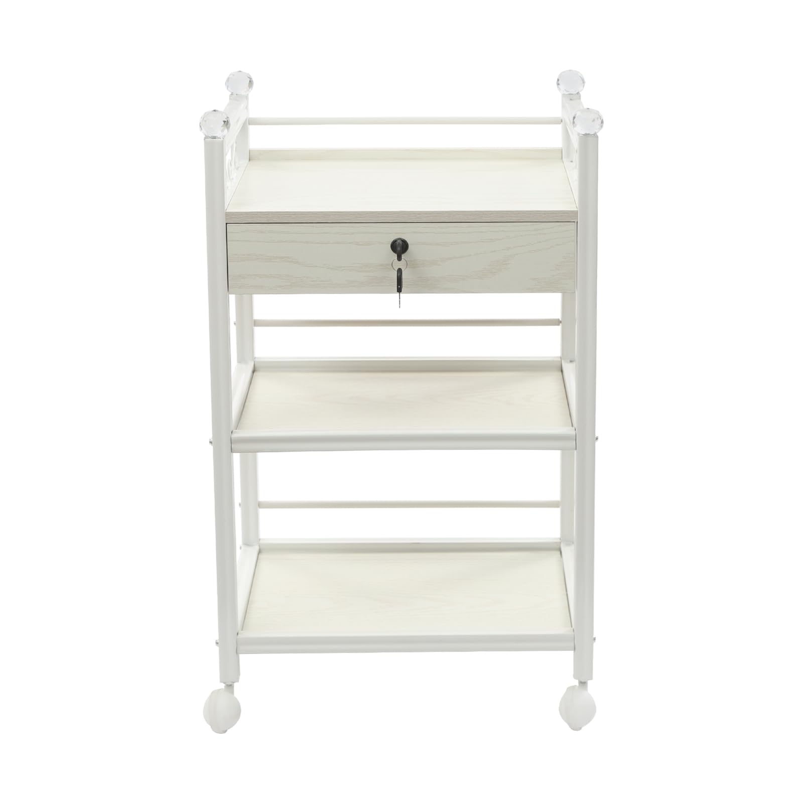 Salon Trolley Cart with Drawer - 3 Tier Storage Cart with 4 Universal Wheels and Lock, Rolling Hairdressing Salon Cart for Spa, Beauty Salon, Barber Shop and Nail Salon (White)