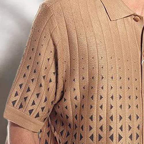 ErnZi Men's 2 Piece Outfit Criss-Cross Pattern Walking Suit Short Sleeve Set with Long Pants Button Beach Casual3