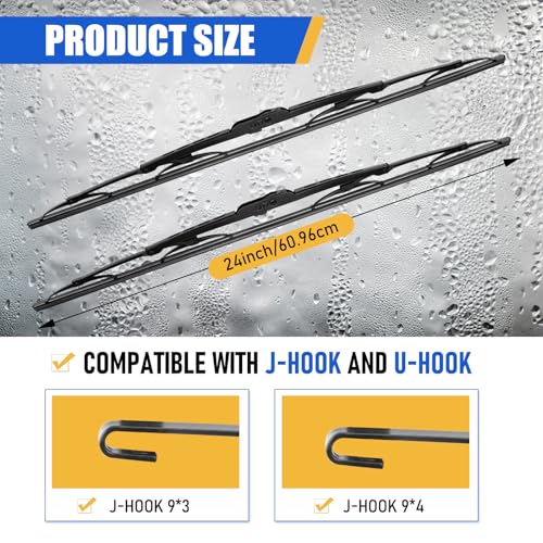 BBTO 16 Pack Wiper Blades 24 Inch Silicone Windshield Wipers All Seasons Durable Automotive Replacement Wiper Blades for Cars Front Windshield Universal U/J Hook Passenger and Driver by BBTO - Image 6