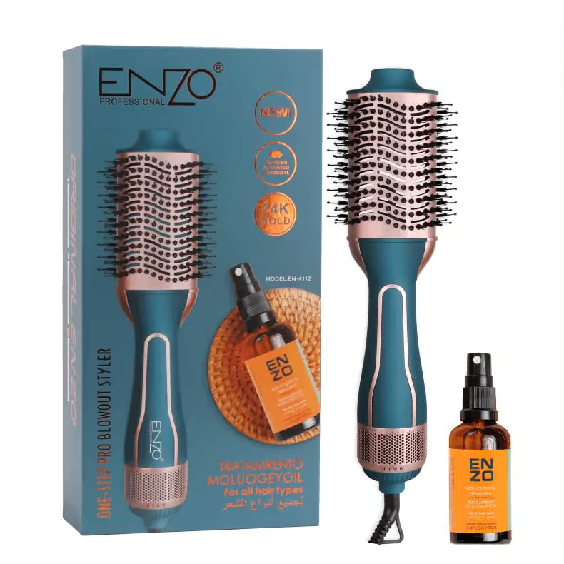 ENZO EN-4112 ENZO Hot Air Hair Brush Styler – 240V Professional Hair Dryer Brush with Multi-Function Heat Settings-Intl Version