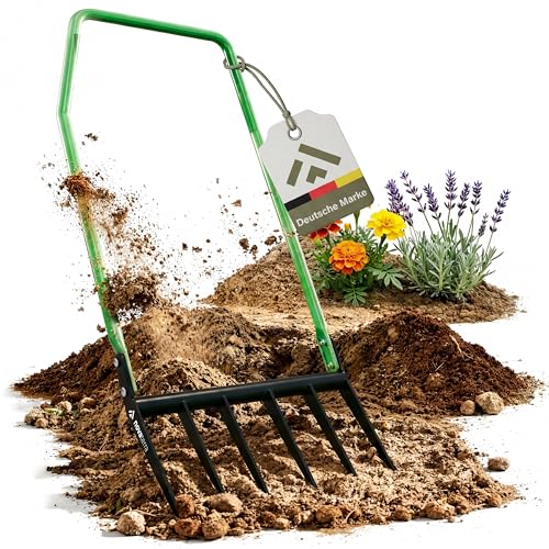 novaterra Premium Grabegabel mit 6 Zinken - Ergonomische Broadfork Gartengabel aus gehärtetem Stahl - Rückenschonende Bodenlockerung - Robuste Garten Gabel für Beete Rasen & Harte Böden