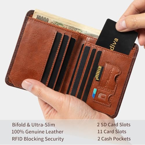Genuine Leather Wallet for Men, Slim Bifold RFID Blocking with Zipper Coin Pocket, Minimalist Design for Travel and Daily Use (Camel)4
