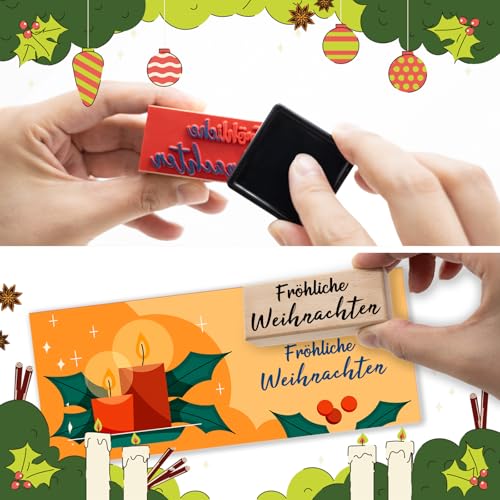 WAMIOKAGRO 2 Stück Stempel Weihnachten Set, Weihnachtsstempel \Fröhliche Weihnachten\ - 75 x 30 mm - Holzstempel Motivstempel für Weihnachtskarten, Geschenkpapier, Adventskalender und Weihnachtsdeko