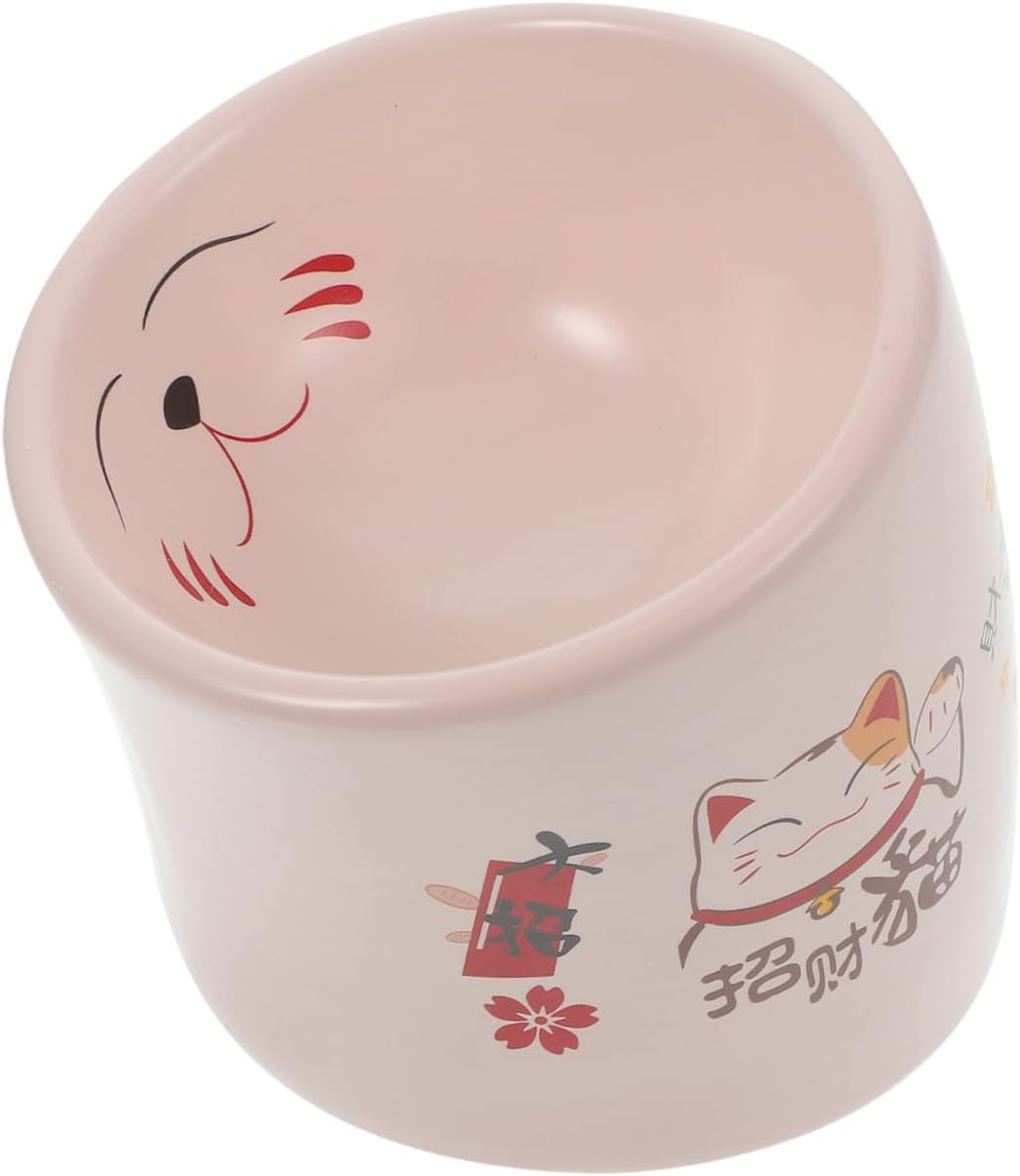Totority Ceramic Elevated Cat Bowl with Anti-Spill Design, Pink High Foot Pet Cat Bowl Dish for Indoor Kitten Feeding and Water Drinking