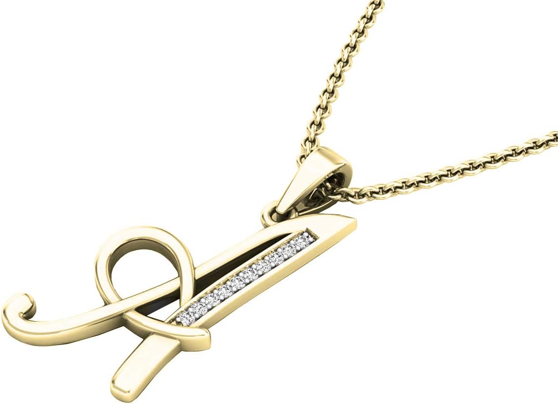 Dazzlingrock Collection 0.05 Ctw Natural Round White Diamond Cursive Letter 'A' Initial Pendant Necklace for Women in 10K Solid Yellow Gold
