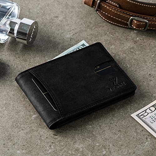 Image of YBONNE Functional Compact RFID Blocking Bifold Wallet for Men, Made of Finest Genuine Leather