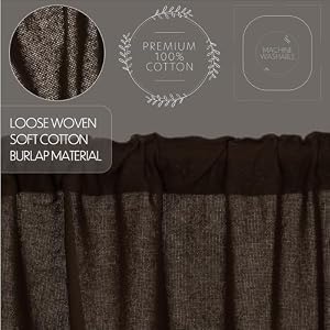 VHC Brands Burlap Chocolate Tier Set of 2 L24xW36 Country Curtains Dark Brown