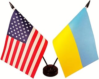 US American & Ukraine Friendship Table Flag, American Ukraine Desk Flag,US, Ukrainian Twin Desk Flag Set, Ukrainian Flags For Room Display-Miniature USA & Ukraine Combination Flag