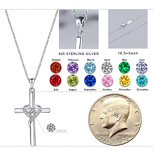 Amoraime 925 Sterling Silver Cross Necklace For Women Birthstone Necklace Birthstone Jewelry For Christmas,Birthday Or Mother's Day #TOP2