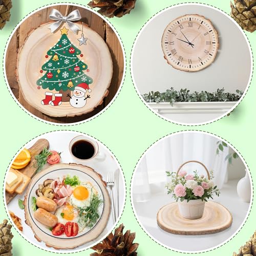 MICHIHOMIE Holzscheiben 4 Stück, 18-20 cm Durchmesser und 15 mm Dicke Baumscheiben Unbehandelte, Baumstamm Scheiben für DIY Basteln, Hochzeit und Weihnachten Deko