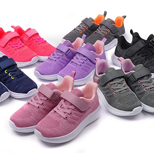 Toandon Little Kids Girls Sneakers Shoes Breathable Lightweight Athletic Sport Tennis Running Walking Fashion Knit Straps Non Slip Hook And Loop Closure Sneakers Purple Size 1 #TOP1
