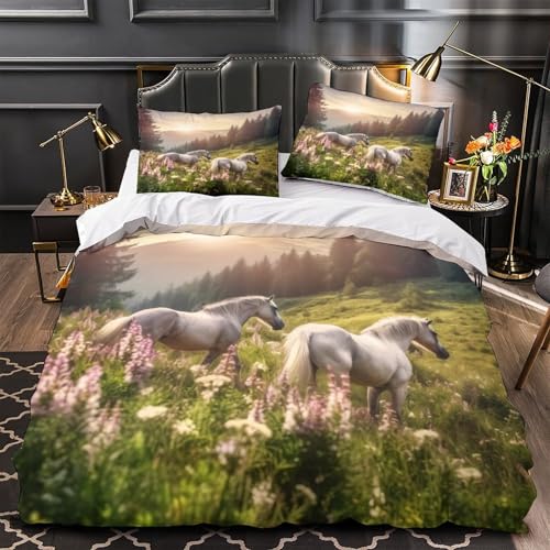 Housse de couette effet 3D cheval blanc en microfibre premium parure lit double ultra douce - 2