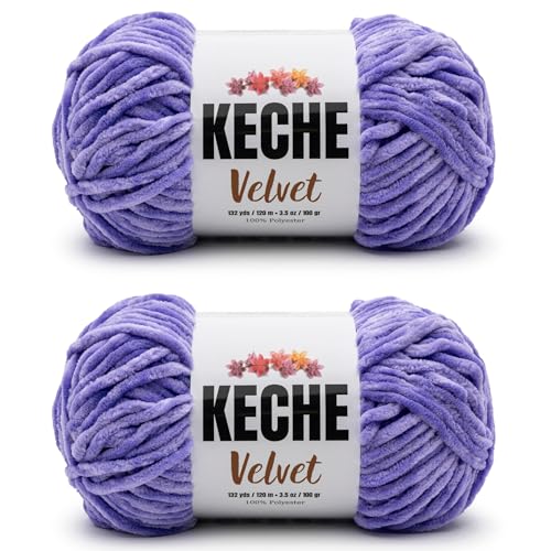 Keche Velvet Yarn for Crocheting, Soft Chenille Bulky Baby Blanket Amigurumi Yarn 2x100 gr (2x132 yds) (2 Skeins) Lavender