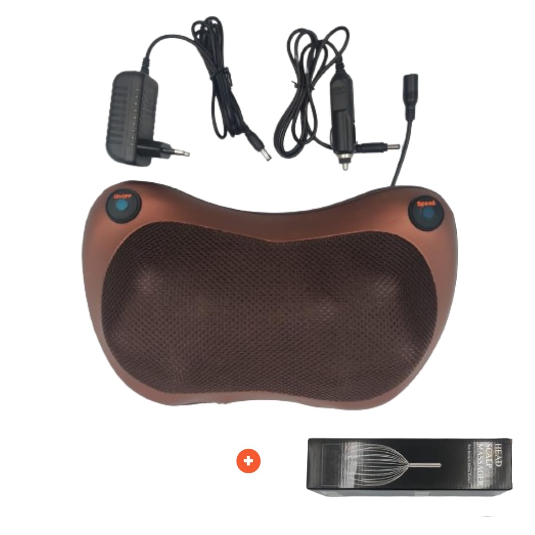 Neck Massager and Back Relaxing Pillow, Electric Heating Cushion, Adjustable with Two Buttons, Two-Way Massager with 8 Rollers, Ideal for Home, Office, Car or Travel.