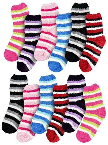 Fuzzy Socks 12 Pairs Fluffy Cozy Soft Womens Girls Plush Warm Sleep House Sock Winter Holiday Bulk Pack