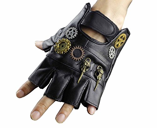 Steampunk Gothic Mens Vintage Geuuine Leather Fingerless Gloves #TOP1
