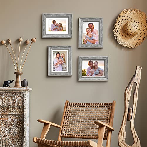 5X7 Real Glass Picture Frame Set Of 4 With 2 Mats - 4X6 And 3.5X5 With Mat Or 5X7 Without Mat For Wall Mount Or Tabletop Display, Rustic Photo Frame For Office Farmhouse Living Room Bedroom Wall Decor #TOP1