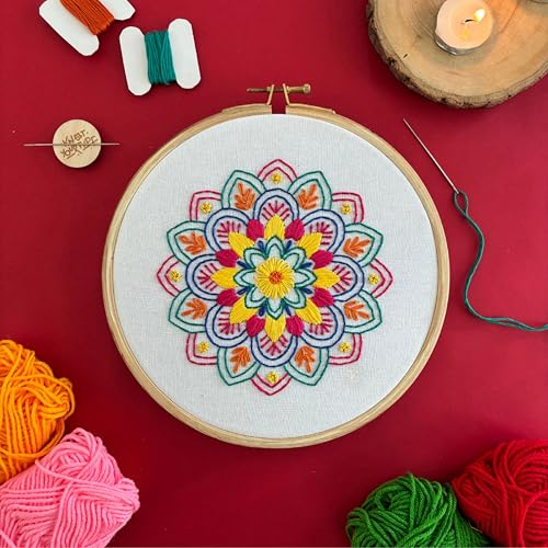 Image of KNOT YOUR TYPE Cotton Mandala DIY Embroidery Kit | Hand Embroidery Kit with All Stitching Materials | Perfect Art & Craft Gift Set, Stitching Kit for Adults, Blue