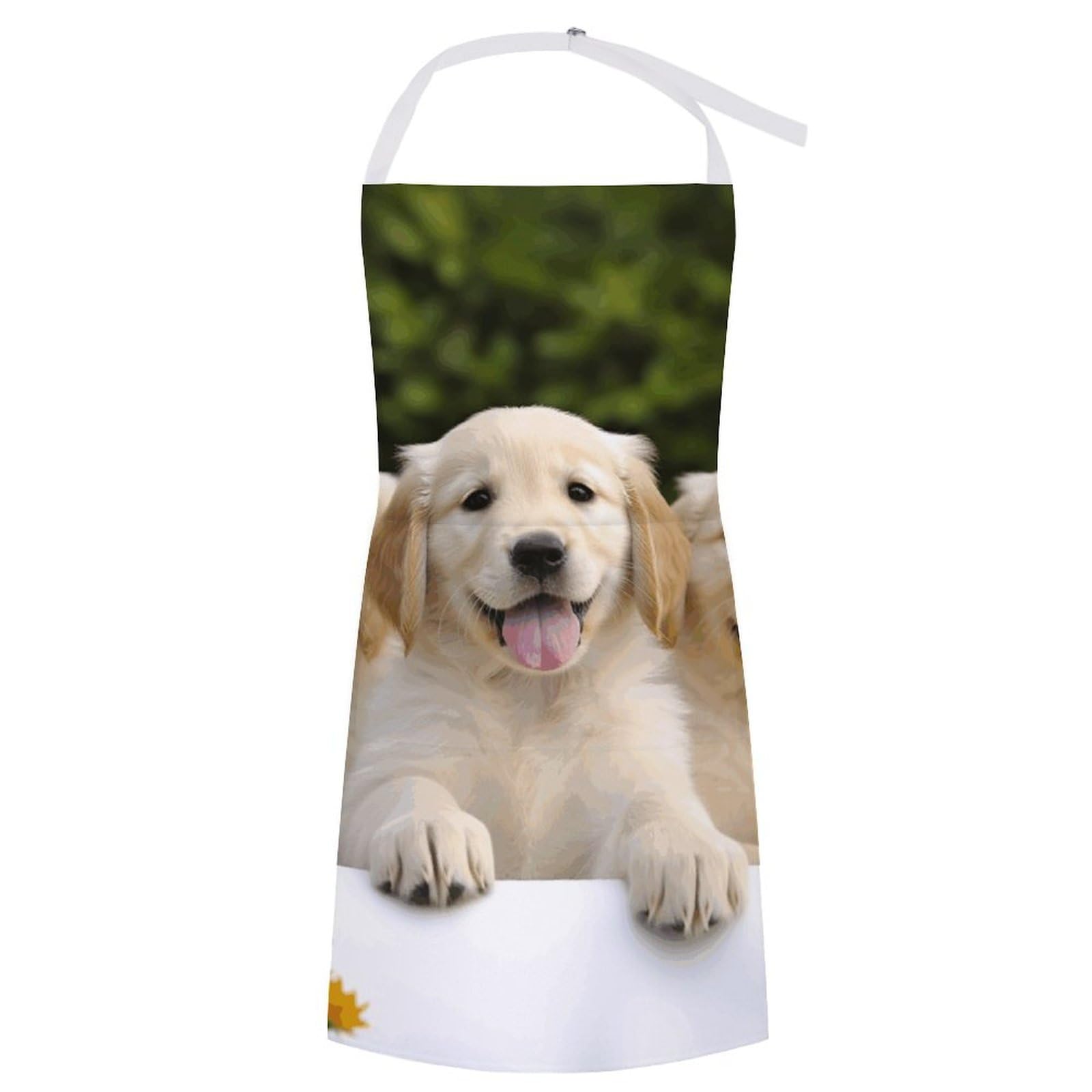 VTCTOASY Adjustable Apron with 2 Pocket Apron for Women Men Sunflower Black Background Bib Chef Aprons for Cooking, Golden Retriever Puppies, 70x80cm
