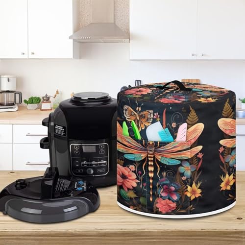 Image of Dragonfly Butterfly Flower Rice Cooker Dust Cover Delicate Protective Cover for Small Appliances in Home Stain-resistant Washable Kitchen Utensil Cover Suitable for Women Gifts Available