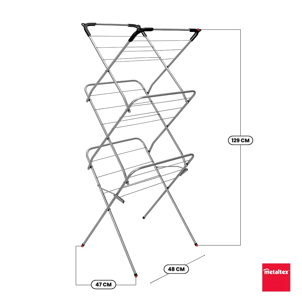 Metaltex 9,5 m extra schmales 3-Tier-Ziehharmonika Wäscheständer Wäschesack, Silber