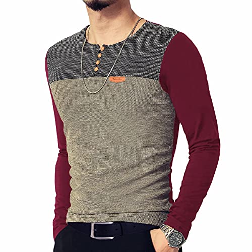 LOGEEYAR Mens Slim Fitted Casual Short Sleeve Button T-Shirts Contrast Color Stitching Tees Tops3