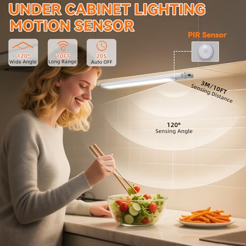 Under Cabinet Lighting Wireless, Rechargeable Motion Sensor Light Indoor, 3 Color Dimmable Closet Light Battery Operated - Additional View