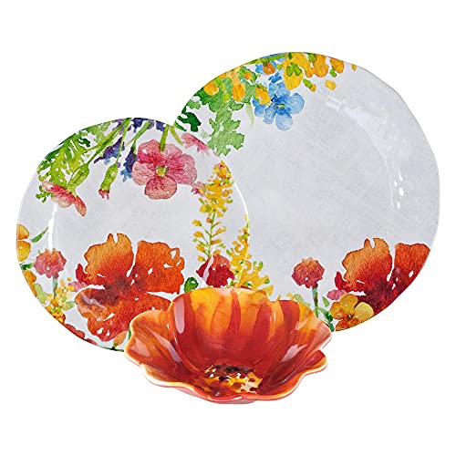 Upware 12-Piece Melamine Dinnerware Set, Includes Dinner Plates, Salad Plates, Bowls, Service For 4. (Floral) #TOP1