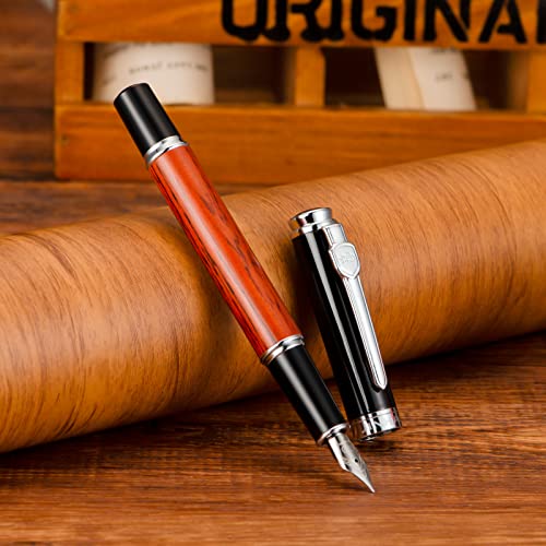 Jinhao Rose Wood Fountain Pen 8802 Fine Nib Size With Pen Pouch Set #TOP3
