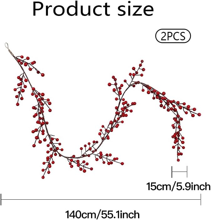 Christmas Red Pip Berry Garland, Artificial Burgundy Red Berry Vines Garland Decor for Winter Christmas Indoor Outdoor Home Fireplace Table Decorations(Large Berry)-2PCS - Image 5