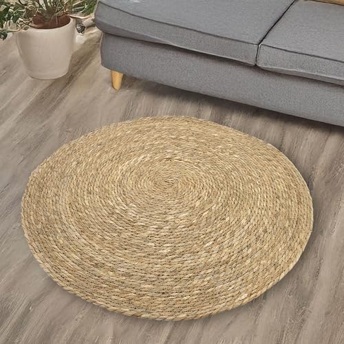 Spetebo Seegras Teppich rund Natur - Ø 80 cm - Bodenmatte im Ethno...