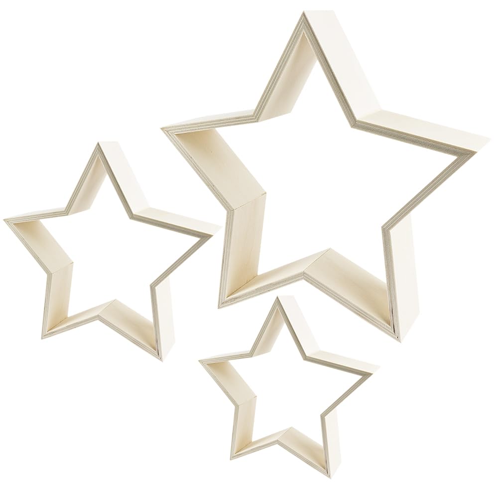 Ideen Mit Herz Natural Wood Stars, Wooden Frame, Available In 3 Different Sizes, Pack Of 3