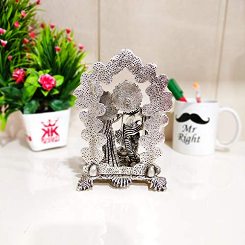 Image of KridayKraft Metal Radha Krishna Idol Statue with Silver Antique Finish so Looks Very Beautiful and use for the Purpose of Worship and Decorative for Home,Office&Table Gift for Birthday
