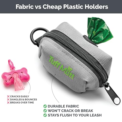 Tuff Mutt Dog Poop Bag Holder with Velcro Attachment - Durable Fabric Poop Bag Dispenser for Leashes - Includes Starter Roll for Easy Cleanup