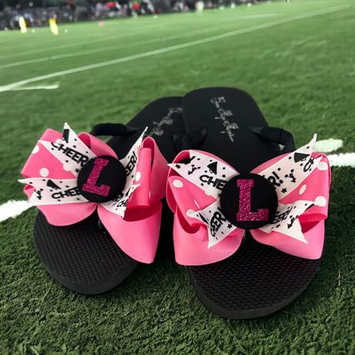 Personalized Cheer Glitter Flip Flops, Customize Ribbon to Match Team Squad School Colors for Cheerleaders, Gymnastics, Volleyball, Softball, Football2