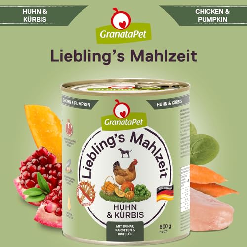 GranataPet Liebling's Mahlzeit Huhn & Kürbis, 6 x 800g, mit Kürbis, Spinat