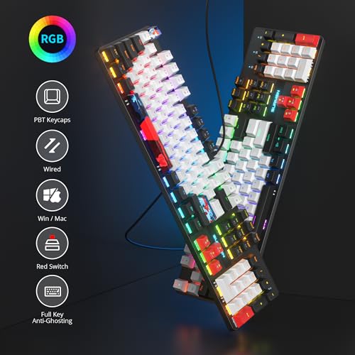 Image of RGB Gaming Keyboard, 104-Key Wired Mechanical Keyboard, Creamy with Number Pad, Linear Red Switch NKRO, Full Size for Windows Laptop PC Gamer