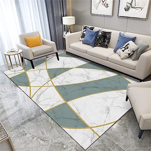 Tapis bleu et marbre doré chic lavable pour le salon - 2