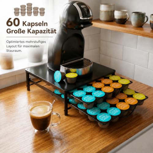 HFHOME Kapselhalter für Dolce Gusto 60 Kaffeekapseln Aufbewahrung, 2 Leise Metall Kapselschublade mit Rutschfeste Füße… – Ansicht 4