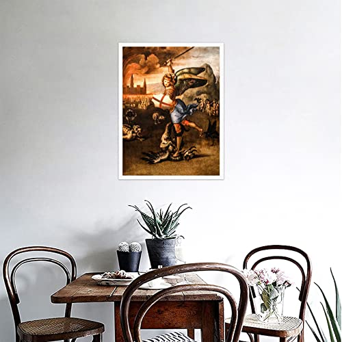 Nonber Vintage Art Decoration Saint Michael The Archangel Oil Painting Poster Renaissance Poster Decorative Painting Canvas Wall Art For Living Room Posters 12X16Inch（Unframed） #TOP5