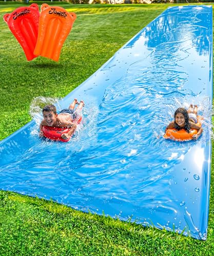 Image of JAMBO 40FT x 7FT XL MEGA Water Slide, 2 Bodyboard Updated Model- Extra Long Extra Wide Slip Splash Slide for Kids, Heavy Duty Backyard Lawn Waterslide, Outdoor Water Toy, Splash Mat Splash Pad