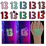 Glow in the Dark Number 13 Tattoo Stickers for Swifties- 48 Pack (32 Glow + 16 Regular) | Waterproof Temporary Tattoos for Parties, Music Festivals & Theme Events